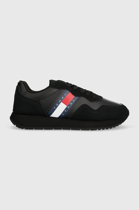 Kožené tenisky Tommy Jeans TJM MODERN RUNNER čierna farba, EM0EM01316