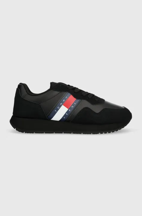 Δερμάτινα αθλητικά παπούτσια Tommy Jeans TJM MODERN RUNNER χρώμα: μαύρο, EM0EM01316