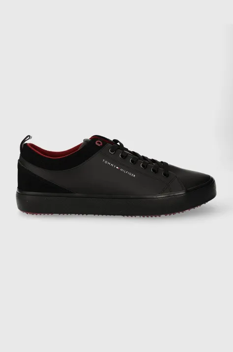 Δερμάτινα αθλητικά παπούτσια Tommy Hilfiger TH HI VULC CLEAT LOW LTH MIX χρώμα: μαύρο, FM0FM04884