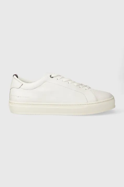 Δερμάτινα αθλητικά παπούτσια Tommy Hilfiger PREMIUM CUPSOLE GRAINED LTH χρώμα: άσπρο, FM0FM04893