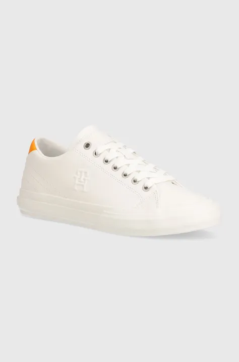 Δερμάτινα αθλητικά παπούτσια Tommy Hilfiger TH HI VULC STREET LOW LTH ESS χρώμα: άσπρο, FM0FM04896