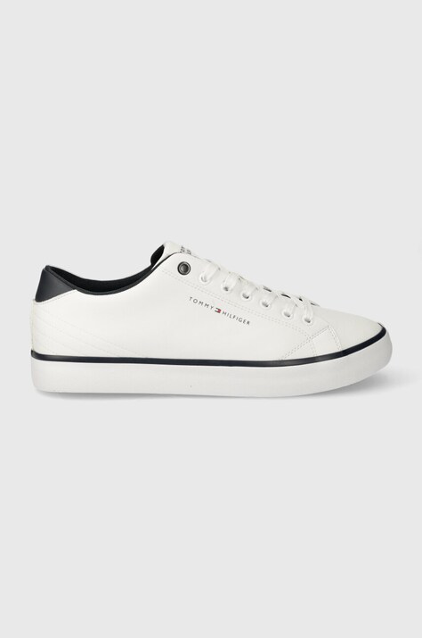 Tommy Hilfiger tenisi de piele TH HI VULC CORE LOW LEATHER ESS barbati, culoarea alb, FM0FM05041