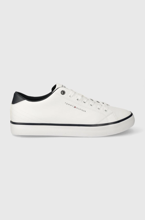 Kožené tenisky Tommy Hilfiger TH HI VULC CORE LOW LEATHER ESS pánske, biela farba, FM0FM05041