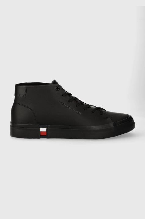 Δερμάτινα αθλητικά παπούτσια Tommy Hilfiger HI VULC LEATHER DETAIL χρώμα: μαύρο, FM0FM05045