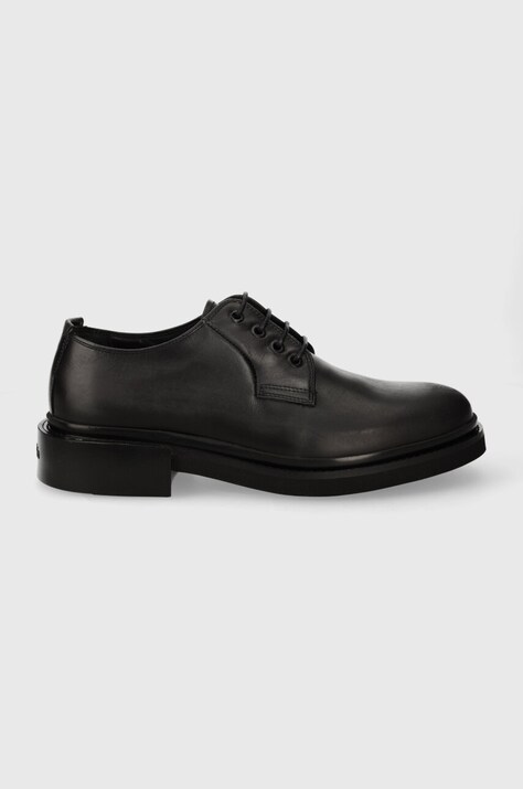 Calvin Klein pantofi de piele POSTMAN DERBY barbati, culoarea negru, HM0HM01356