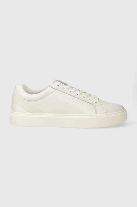 Calvin Klein bőr sportcipő LOW TOP LACE UP ARCHIVE STRIPE fehér, HM0HM01292