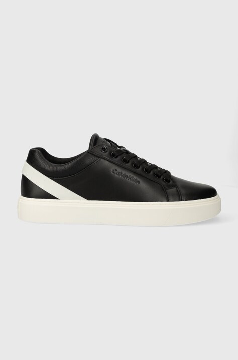 Kožené tenisky Calvin Klein LOW TOP LACE UP ARCHIVE STRIPE černá barva, HM0HM01292