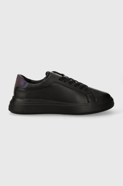 Δερμάτινα αθλητικά παπούτσια Calvin Klein LOW TOP LACE UP PET χρώμα: μαύρο, HM0HM01288