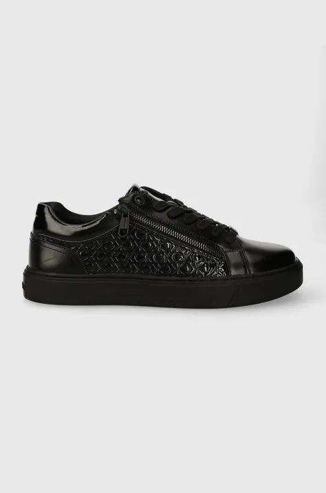 Calvin Klein sneakers din piele LOW TOP LACE UP W/ZIP MONO culoarea negru, HM0HM01277