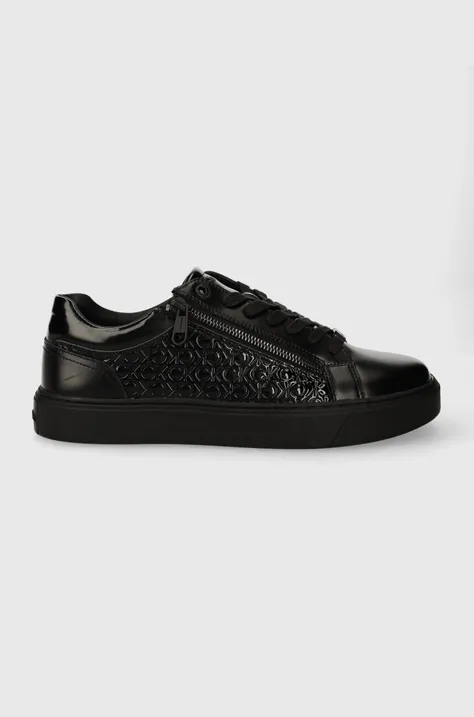 Calvin Klein sneakersy skórzane LOW TOP LACE UP W/ZIP MONO kolor czarny HM0HM01277