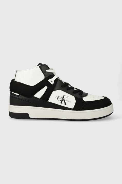 Kožené tenisky Calvin Klein Jeans BASKET CUPSOLE MID LTH ML FAD černá barva, YM0YM00883