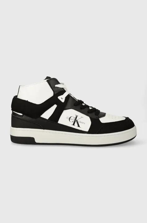 Calvin Klein Jeans sneakersy skórzane BASKET CUPSOLE MID LTH ML FAD kolor czarny YM0YM00883