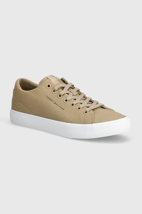 Πάνινα παπούτσια Tommy Hilfiger TH HI VULC LOW CANVAS χρώμα: μπεζ, FM0FM04882