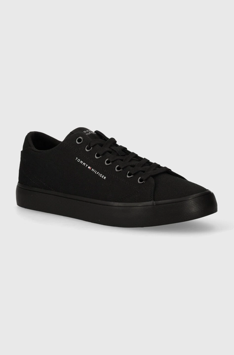 Tommy Hilfiger tenisi TH HI VULC LOW CANVAS barbati, culoarea negru, FM0FM04882