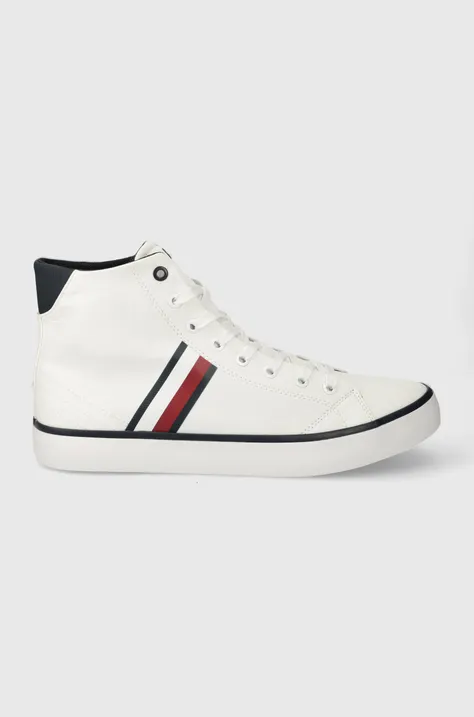 Tenisky Tommy Hilfiger TH HI VULC STRIPES MESH pánske, biela farba, FM0FM04948