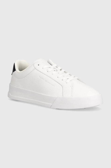 Kožené tenisky Tommy Hilfiger TH COURT BETTER LTH TUMBLED biela farba, FM0FM04972