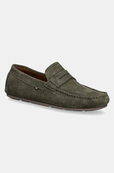 Semišové mokasíny Tommy Hilfiger CASUAL SUEDE DRIVER pánské, zelená barva, FM0FM04998