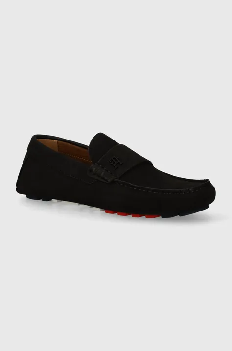 Mokasinke od nubuk kože Tommy Hilfiger TH CLASSIC NUBUCK DRIVER boja: crna, FM0FM05001