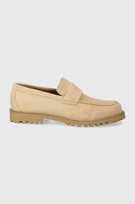 BOSS mocasini din piele intoarsa Tirian barbati, culoarea bej, 50517143