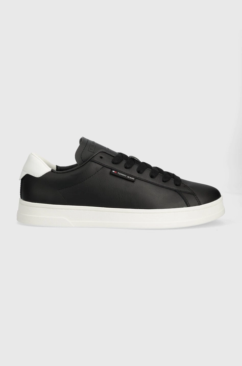 Usnjene superge Tommy Jeans TJM LEATHER LOW CUPSOLE črna barva, EM0EM01374