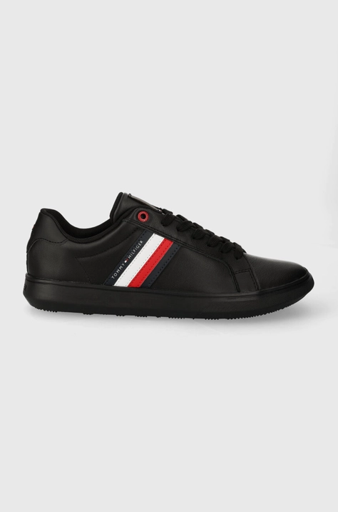 Δερμάτινα αθλητικά παπούτσια Tommy Hilfiger ESSENTIAL LEATHER CUPSOLE χρώμα: μαύρο, FM0FM04921