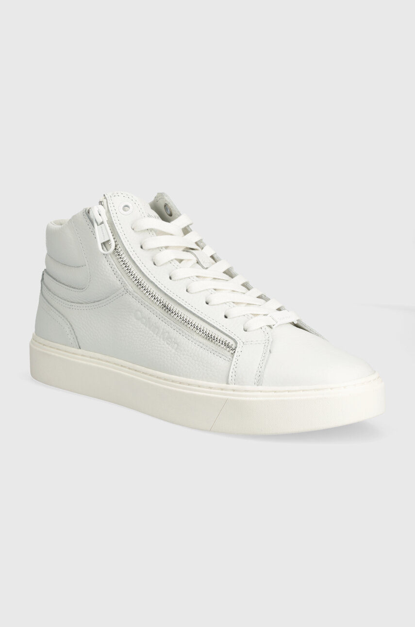 Δερμάτινα αθλητικά παπούτσια Calvin Klein HIGH TOP LACE UP W/ZIP χρώμα: άσπρο, HM0HM01476