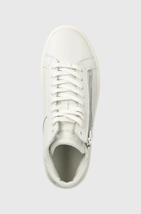 Calvin Klein sneakersy skórzane HIGH TOP LACE UP W/ZIP kolor biały HM0HM01476