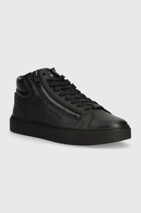 Кожаные кроссовки Calvin Klein HIGH TOP LACE UP W/ZIP цвет чёрный HM0HM01476