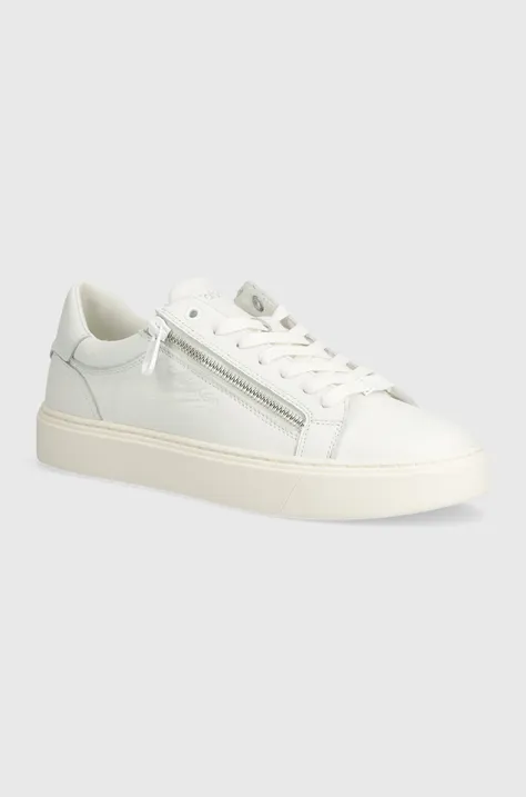 Calvin Klein sneakers din piele LOW TOP LACE UP W/ZIP culoarea alb, HM0HM01475