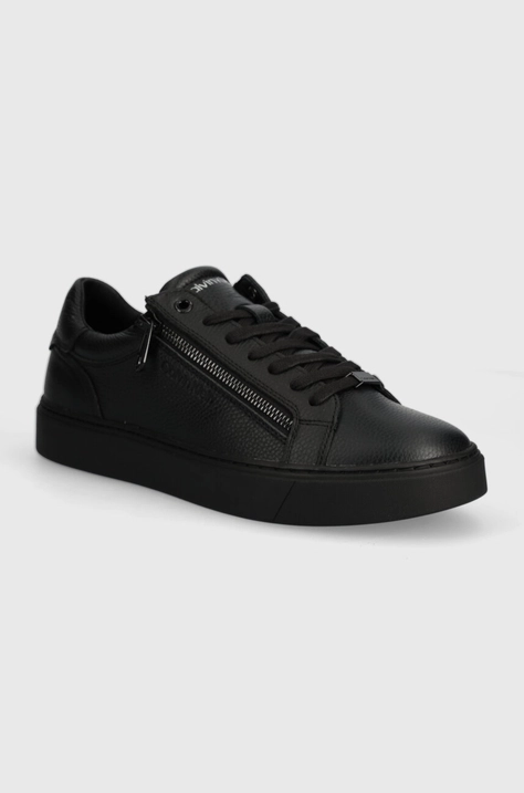 Kožené tenisky Calvin Klein LOW TOP LACE UP W/ZIP čierna farba, HM0HM01475