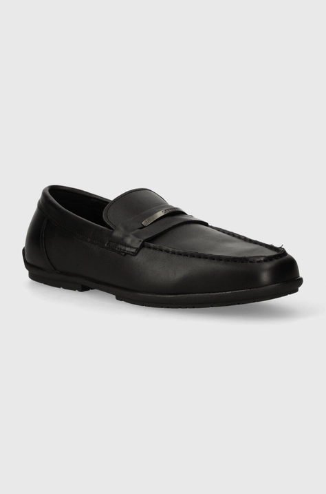 Calvin Klein mocasini de piele DRIVING SHOE METAL BAR barbati, culoarea negru, HM0HM01473