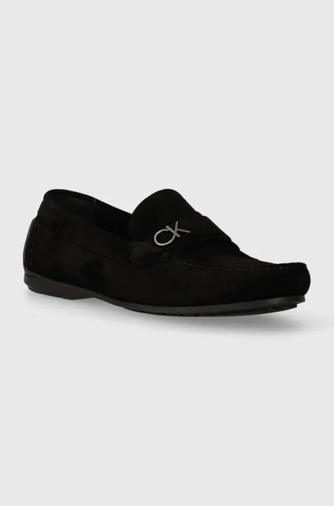 Semišové mokasíny Calvin Klein DRIVING SHOE BOLD LOGO pánske, čierna farba, HM0HM01448