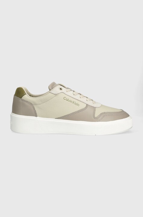 Кожаные кроссовки Calvin Klein LOW TOP LACE UP BSKT цвет серый HM0HM01402