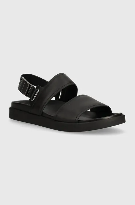 Kožené sandály Calvin Klein BACK STRAP W/ ICONIC PLAQUE pánské, černá barva, HM0HM01383
