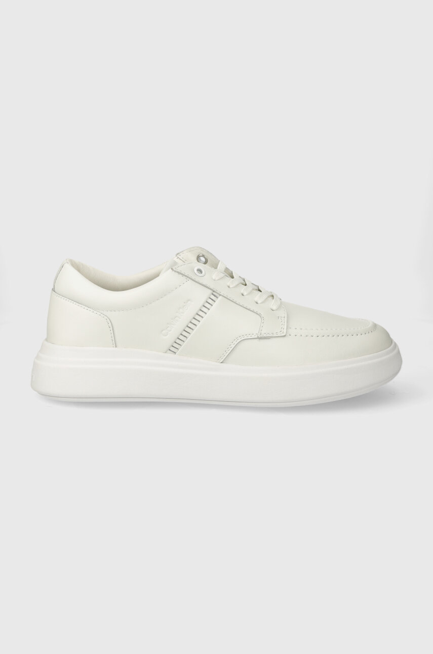 Kožené sneakers boty Calvin Klein LOW TOP LACE UP TAILOR bílá barva, HM0HM01379