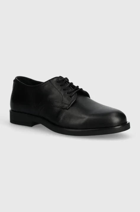Calvin Klein pantofi de piele DERBY barbati, culoarea negru, HM0HM01246
