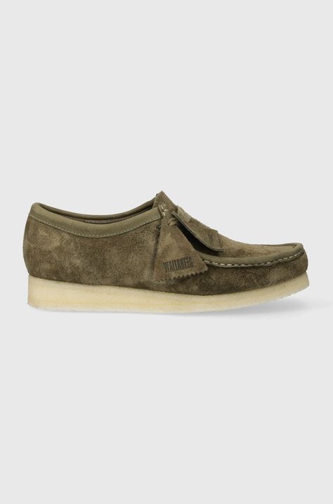Semišové poltopánky Clarks Originals Wallabee pánske, zelená farba, 26175710