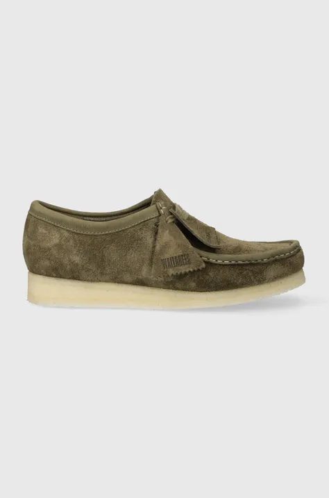 Половинки обувки от велур Clarks Originals Wallabee в зелено 26175710
