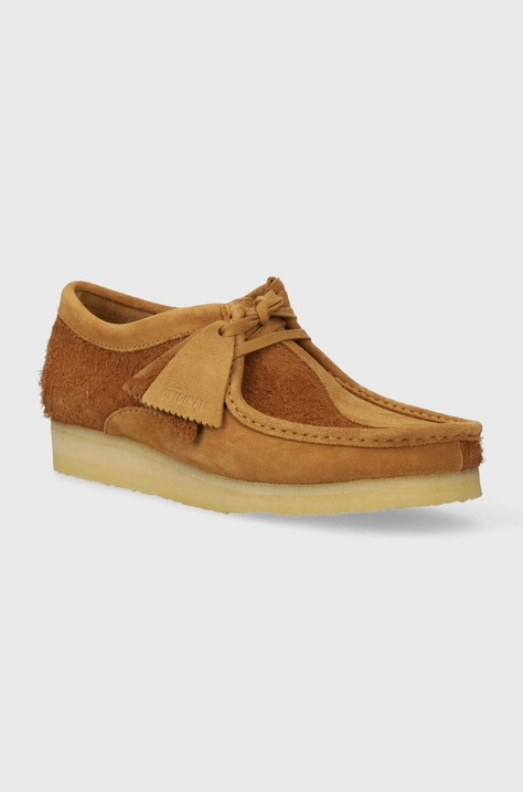 Половинки обувки от велур Clarks Originals Wallabee в кафяво 26175917