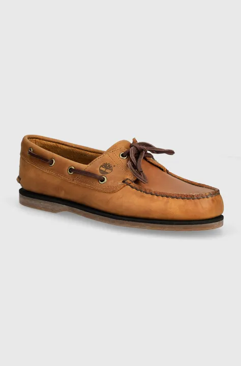 Timberland pantofi de piele Classic Boat barbati, culoarea bej, TB0A2G7UEN11