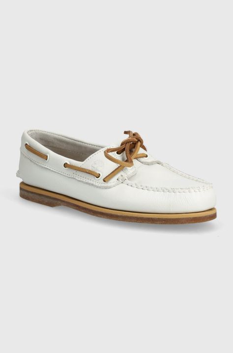 Timberland mocasini de piele Classic Boat barbati, culoarea alb, TB0A412XEM21