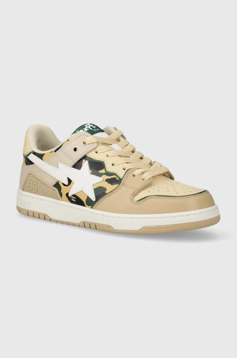 Кожаные кроссовки A Bathing Ape Bape Sk8 Sta #4 M1 цвет бежевый 1J30191026