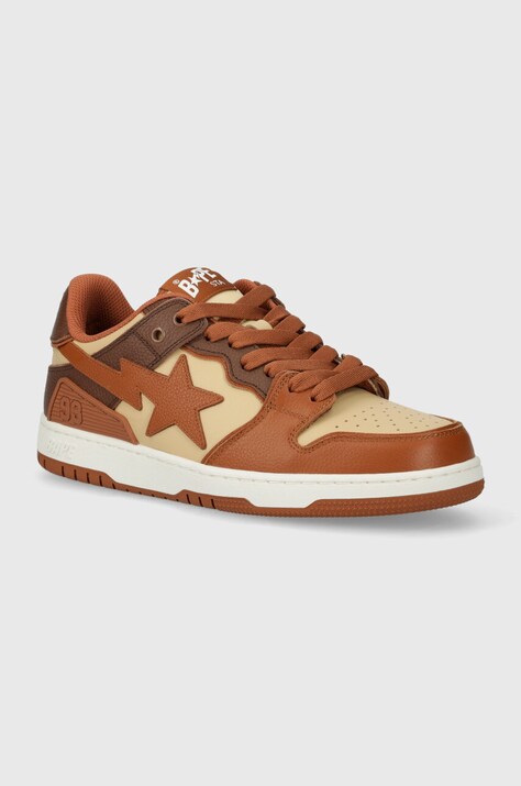 Кожаные кроссовки A Bathing Ape Bape Sk8 Sta #5 M1 цвет коричневый 1J80191059