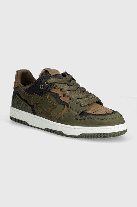 Кожаные кроссовки A Bathing Ape Bape Sk8 Sta #6 M2 цвет зелёный 1K30191313
