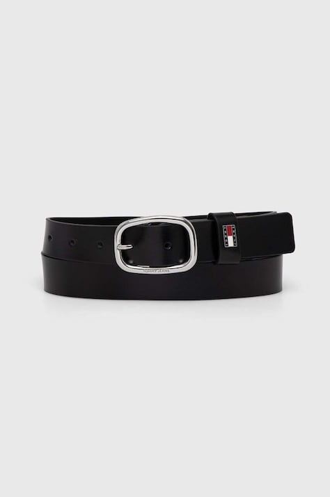 Tommy Jeans curea de piele femei, culoarea negru, AW0AW15836