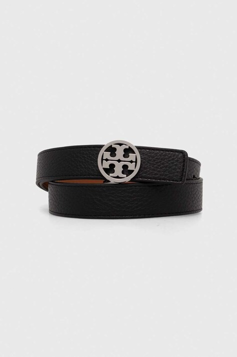 Oboustranný kožený pásek Tory Burch 1" Miller Reversible dámský, černá barva, 138935.002