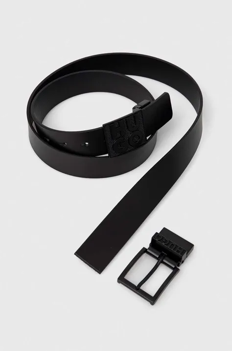 Kožený pásek HUGO pánský, černá barva