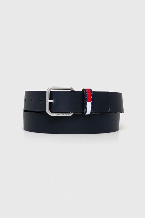 Tommy Jeans curea de piele bărbați, culoarea bleumarin AM0AM12337