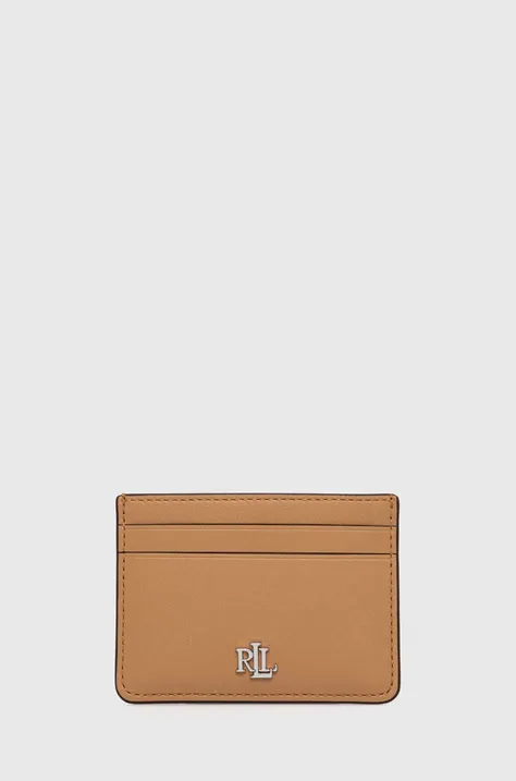 Шкіряний чохол на банківські карти Lauren Ralph Lauren колір бежевий
