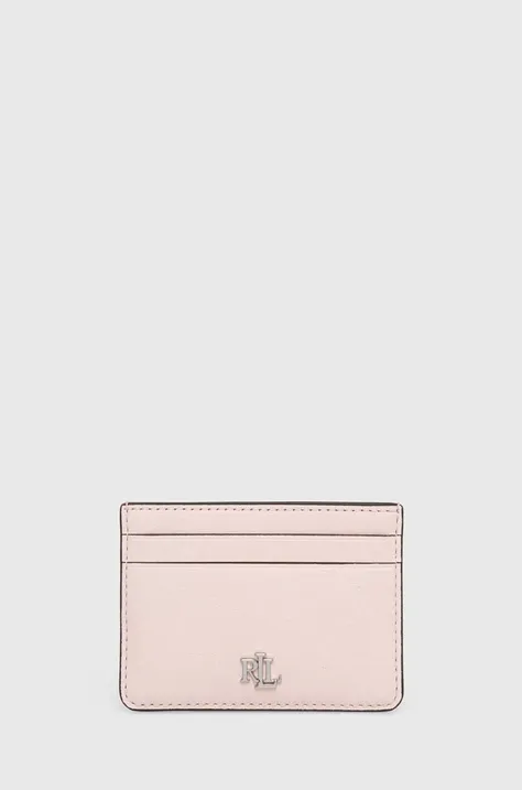 Usnjen etui za kartice Lauren Ralph Lauren roza barva